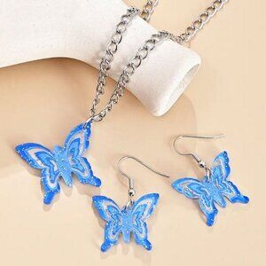 Lindy Jessa Colorful Blu Butterfly Necklace Earrings Set Gift Packaged